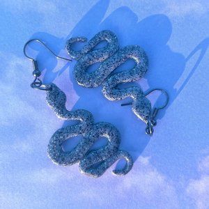 Alt Black and White Speckled with Glitter Snake Dangle Earrings